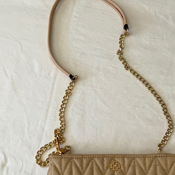 New Ann Taylor Quilted Fabric Crossbody Twinset Bag Tan Taupe - Picture 4 of 7